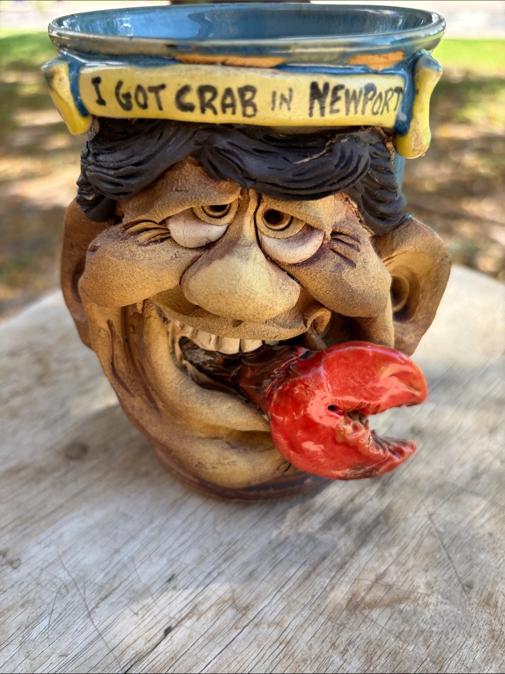 Whimsical Ceramic Crab Planter - Blue, Red & Brown